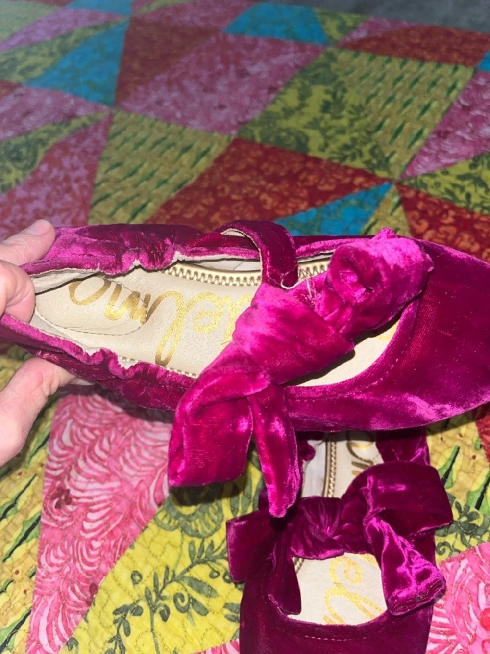 Sam Edelman Kids Velvet Bow Flats - Fuchsia